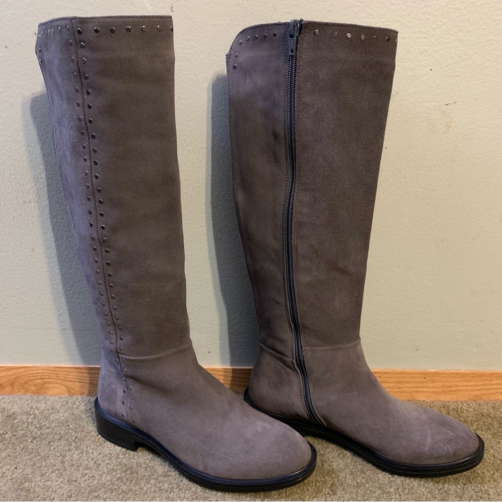 Steven Women's Natural Comfort Zoe Tall Riding Studded Leather Boots Gray 6.5
